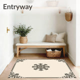 Vintage Medallion Motif with Intricate Border Details Neutral Tone Accent (Beige)