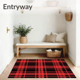 Vintage Plaid Design With Interlocking Bold Stripe Motifs(Red)