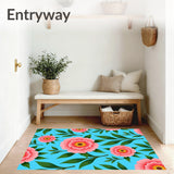 Blooming Peony with Watercolor Splash Effects (Blue)