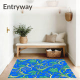 Boho Wave Garden with Whimsical Floral and Leaf Swirls (Blue)