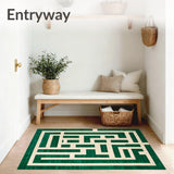 Emerald Maze Contemporary With Beige and Green Angular Symmetry Design(Green)