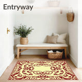 Damask Scroll Work Easy Clean Floor with Elegant Curves(Beige)