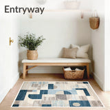 Abstract Patchwork Beige & Blue Geometric Floor Covering(Beige)