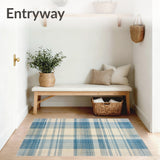 Modern Plaid Area with Irregular Grid Lines and Muted Blue Beige Tones(Beige)