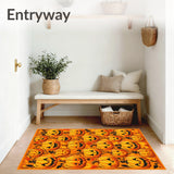 Whimsical Jack o Lantern Pumpkin Patch Area Rug Autumn Harvest Carpet(Orange)
