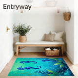 Beach Theme Seahorse Tropical Floor Runner(Blue)