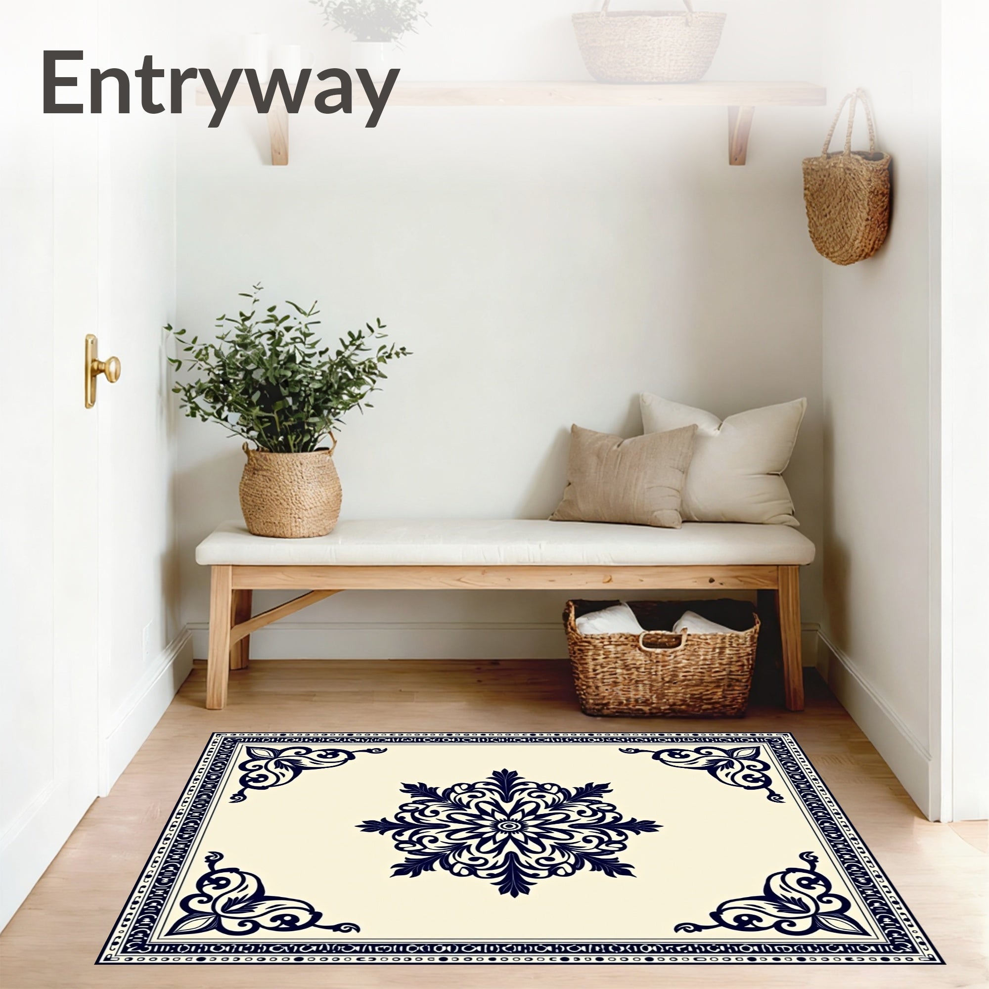 Traditional Medallion with Ornate Corner Flourishes (Beige) - ODIKA