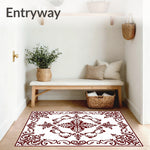 Classical Damask Heritage Design with Scrollwork Motifs (Maroon) - ODIKA