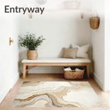 Modern Neutral Area Beige Marble Effect Defined Border Design(Beige)