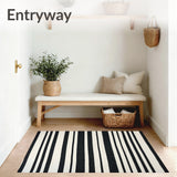 Artisan Hand Woven Striped Area Neutral Tones Black Cream Beige(Black)