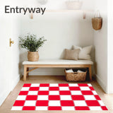 Festive Gingham Check Holiday Decorative Floor Covering(Red)
