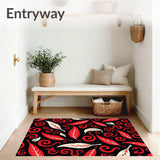 Playful Feather Motif With Stylized Falling Leaves And Swirls(Black)