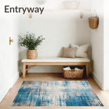 Area with Distressed Blue Beige Print for Entryway(Blue)