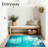 Round Area Rug Coastal Ocean Coral Reef Inspired Design(Blue)