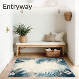 Eclectic Floral Palm Print Accent in Blue Grey Beige(Blue)