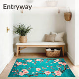 Non Slip Cherry Blossom with Artistic Teal and Pink Flower Branch Motif(Blue)