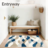Contemporary Area Blue & Beige Blend Geometric Waves(Beige)