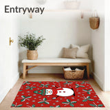 Holiday Wonderland Scene Featuring Cheerful Snowman and Evergreen Sprigs(Red)