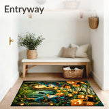 Enchanted Pumpkin Patch Gnome Area Rug Magical Autumn Entrance Carpet(Blue)