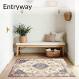 Distressed Medallion Area with Vintage Inspired Scrollwork and Faded Motifs(Beige)