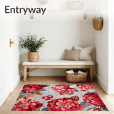 Botanical Hydrangea Bloom Area Rug with Crimson Floral Pattern for Patio(Gray)