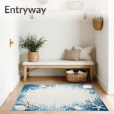 Coastal Serenity Area Blue Grey Seashells and Starfish(Blue)