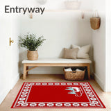 Nordic Winter Wonderland with Santa Sleigh and Pine Forest Motif(Red)