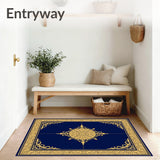 Vintage Damask Medallion with Antiqued Bronze Flourish Accents(Blue)