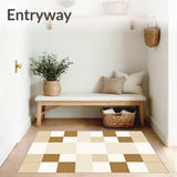 Cream & Tan Checkered Area Modern Block Print Floor(Beige)