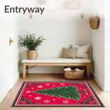 Festive Tannenbaum Holiday Accent Doormat With Decorative Border(Red)