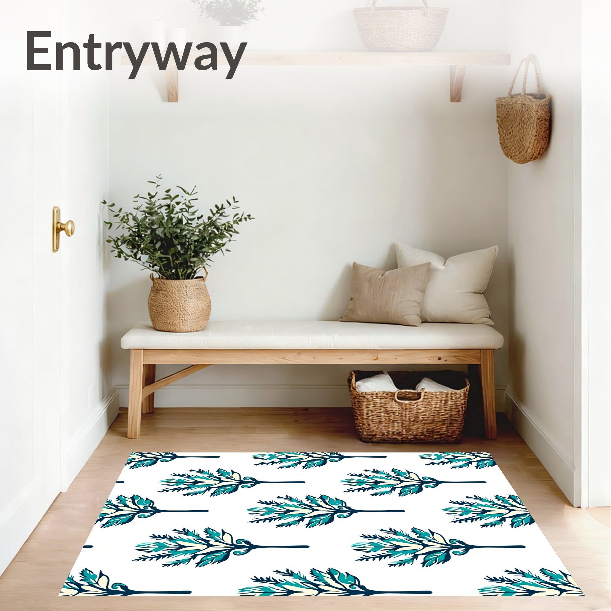 Vintage Boho Meadow Spray Featuring Interlocking Fern and Bloom (Blue) - ODIKA