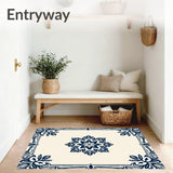 Hydrangea Bloom Medallion Tapestry with Ornate Border Flourishes(Blue)