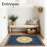 Art Sunburst Radiating Lines Modern Floor Covering (Blue)