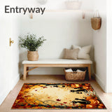 Pumpkin Patch Black Cat Gnome Rug with Autumn Leaves and Festive Swirls(Brown)
