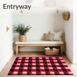Holiday Gingham Entry Cheerful Checked Floor Covering(Red)