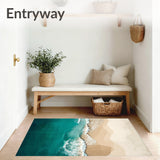 Beige Teal Ocean Scenery Coastal Beach Theme Indoor Floor(Blue)