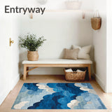 Indigo Whisper Beige Swirls Decorative Floor(Blue)