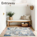 Beige Blue Geometric Patchwork Area Unique Floor Decor(Gray)