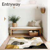 Contemporary Beige Area Black Gold Abstract Accent(Beige)