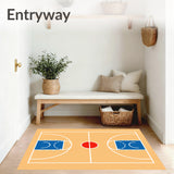Basketball Court Wood Floor Blue Key White Lines Red Circle(Beige)
