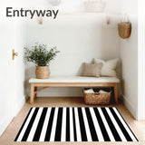 Chic Striped Carpet for Entryway Patio Decor Modern Urban Area Rug(Black)