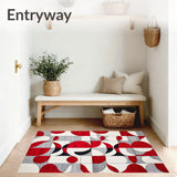Bold Geometric Red White Grey Black Accent Carpet(Red)