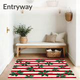 Cane Stripe Holiday with Holly Leaf Accents(Red)