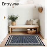 Garden Path Runner Navy and Beige Trellis with Subtle Border(Blue)