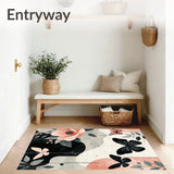 Chic Flower Fantasy Area with Abstract Insect Silhouettes and Boho Flourish(Gray)