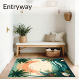 Coastal Oasis Runner Rug Set Piece Non Slip Bathroom Carpet Home Decor(Green)