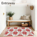 Vintage Inspired Winter Motif With Holly Leaf Accents(Red)