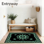 Botanical Leaf Medallion with Intricate Vine Border Design (Black) - ODIKA