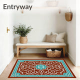Tile Inspired Doormat with Ornate Medallion Accents(Brown)