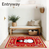 Enchanted Snowflake Tapestry Featuring Joyful Snowman and Starburst Ornaments(Red)